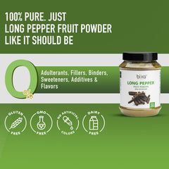 Bixa Botanical Long Pepper Powder on dish, enhances curries and meat