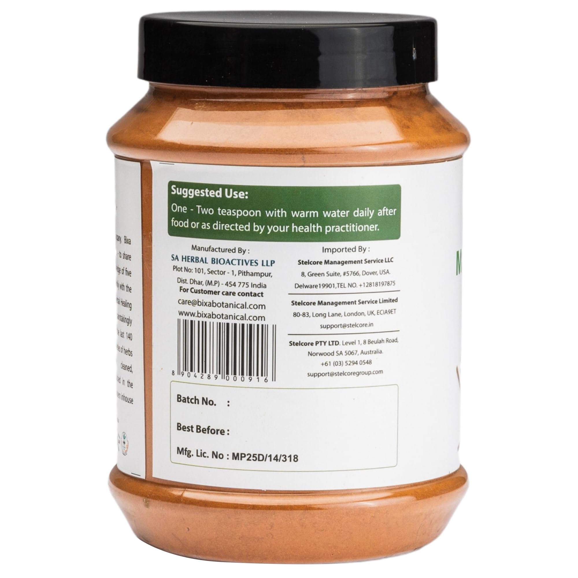 Bixa Botanical Manjistha powder closeup emphasizes pure steam-treated Ayurvedic powder.