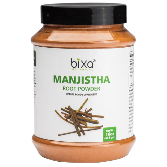 Bixa Botanical Manjistha powder pack for skincare and gentle cleansing.