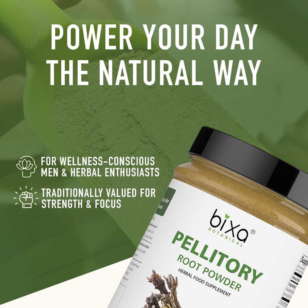 bixa BOTANICAL Pellitory Root Powder scoop scene highlights convenient dosing for daily blends.