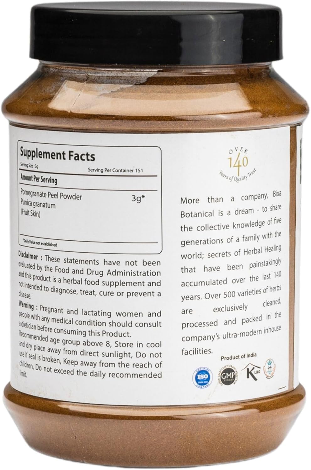 Bixa Botanical Pomegranate Peel Powder being sprinkled over food to show internal-use versatility