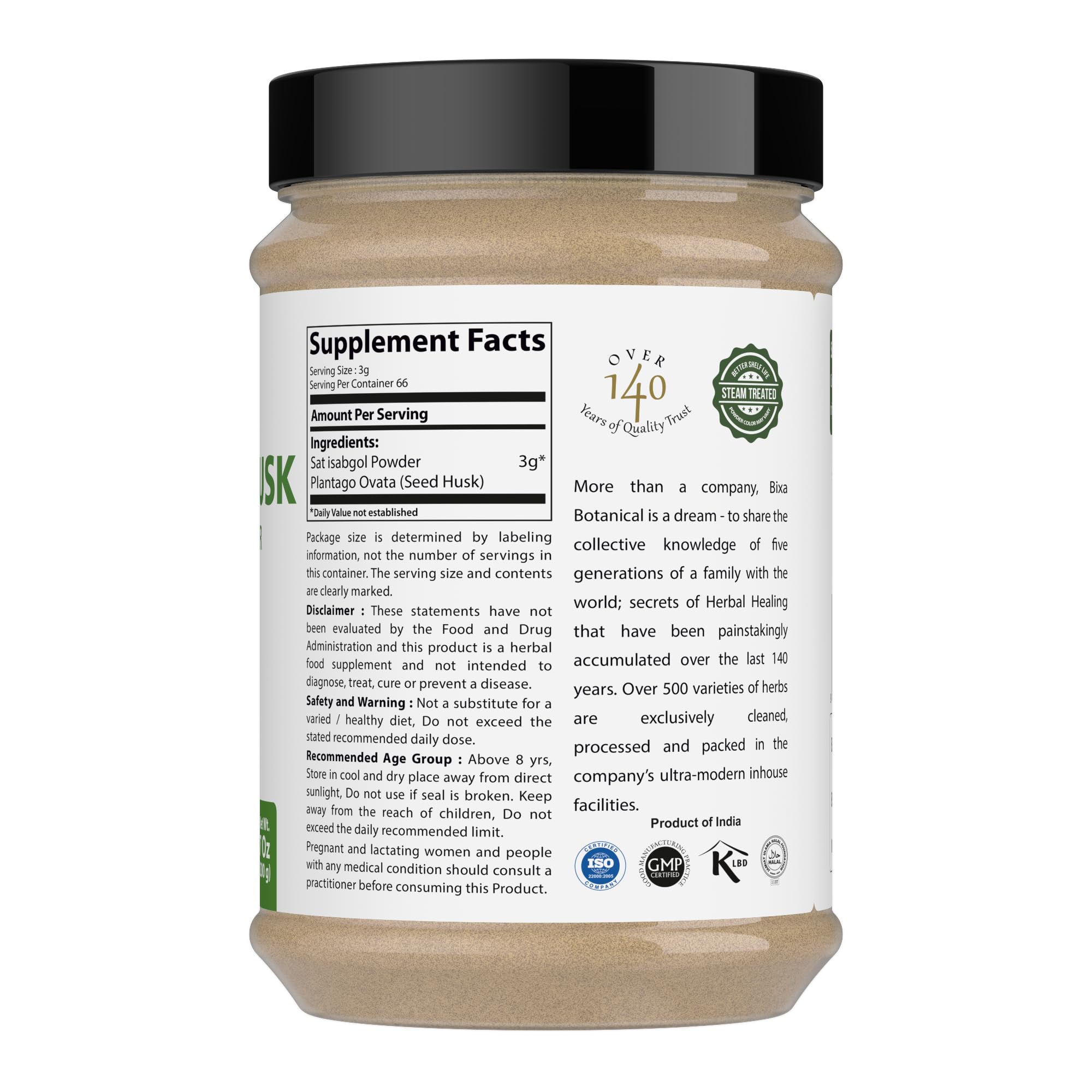 bixa BOTANICAL psyllium husk powder bag on kitchen counter