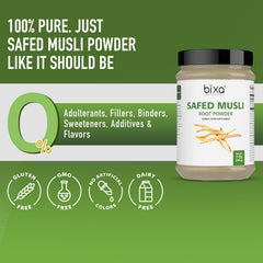 bixa BOTANICAL Safed Musli powder blended into a milkshake for gentle energy.