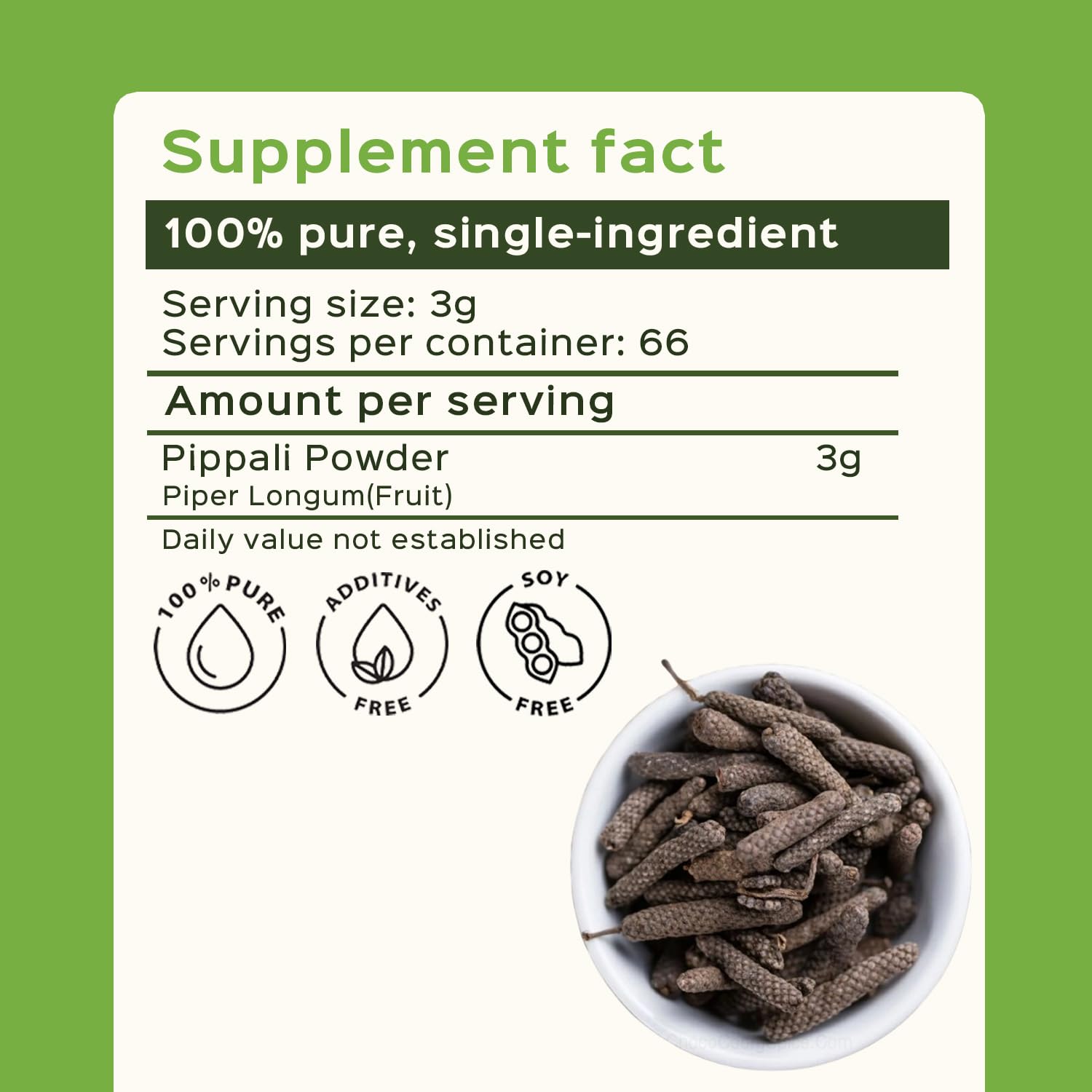 Steam-treated Pippali powder by Bixa Botanical for consistent cooking aroma