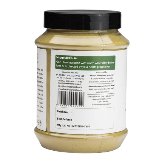 Bixa Botanical Vasaka leaf powder with scoop highlights easy portion control for recipes.
