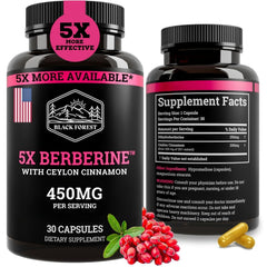 Black Forest 5X Berberine DHB bottle with capsules highlighting higher absorption