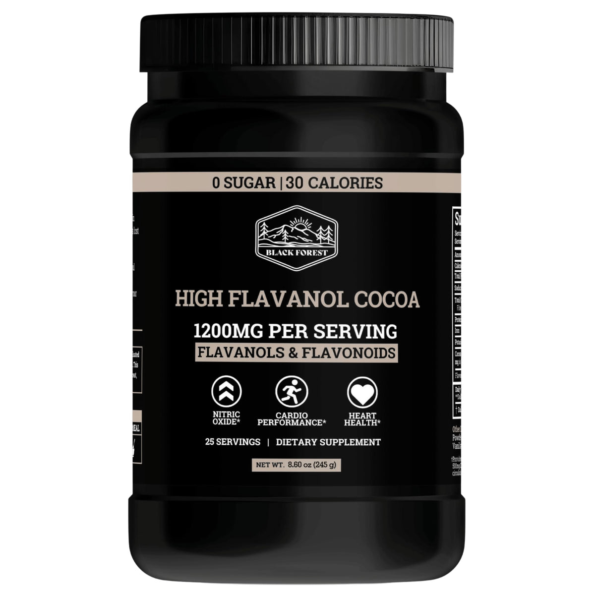 Black Forest high flavanol cocoa powder tub provides rich flavor for daily energy.