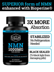 Black Forest NMN powder closeup illustrating 1000 mg per serving strength