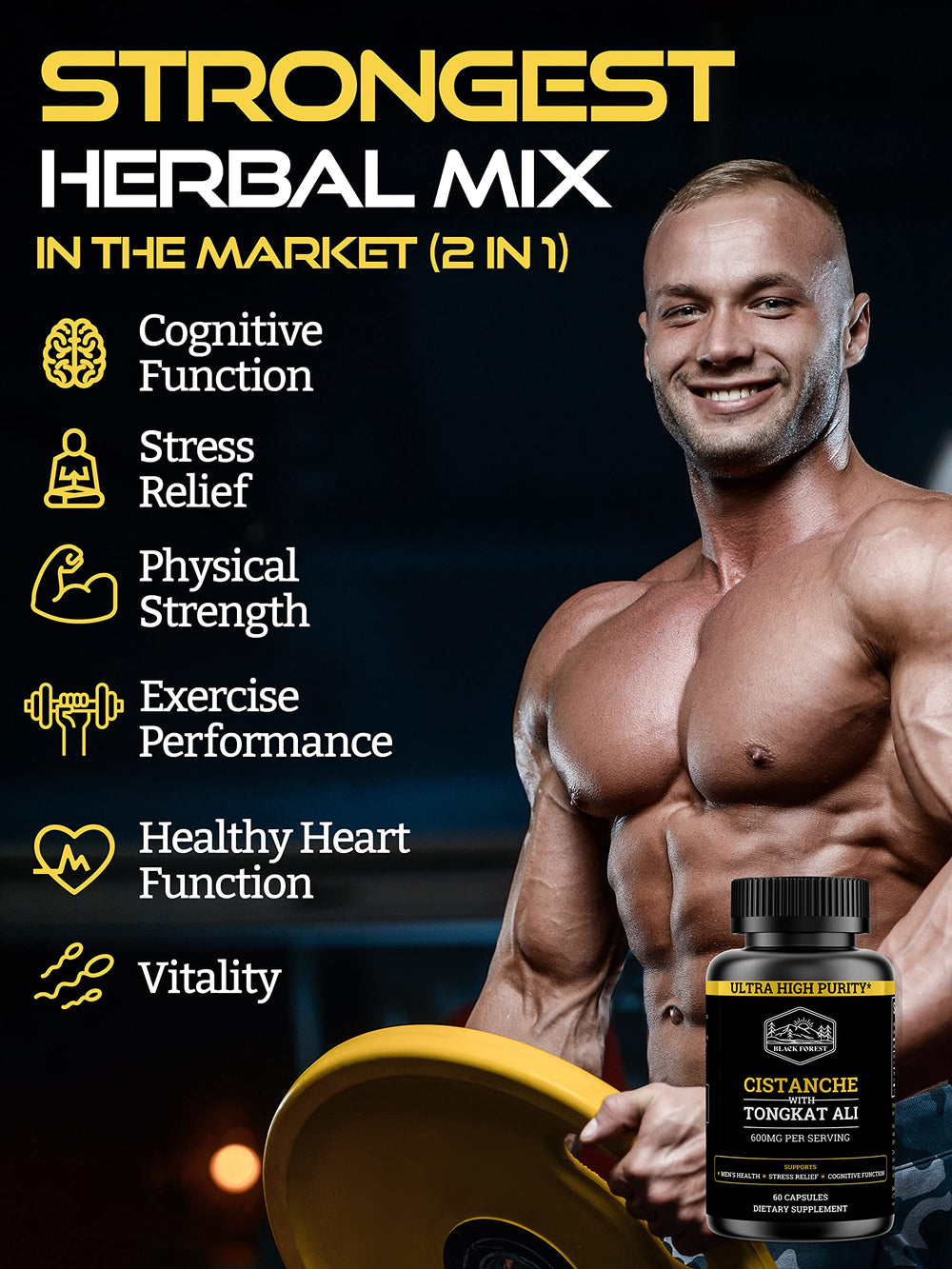 Max purity Tongkat Ali bottle designed for workouts.
