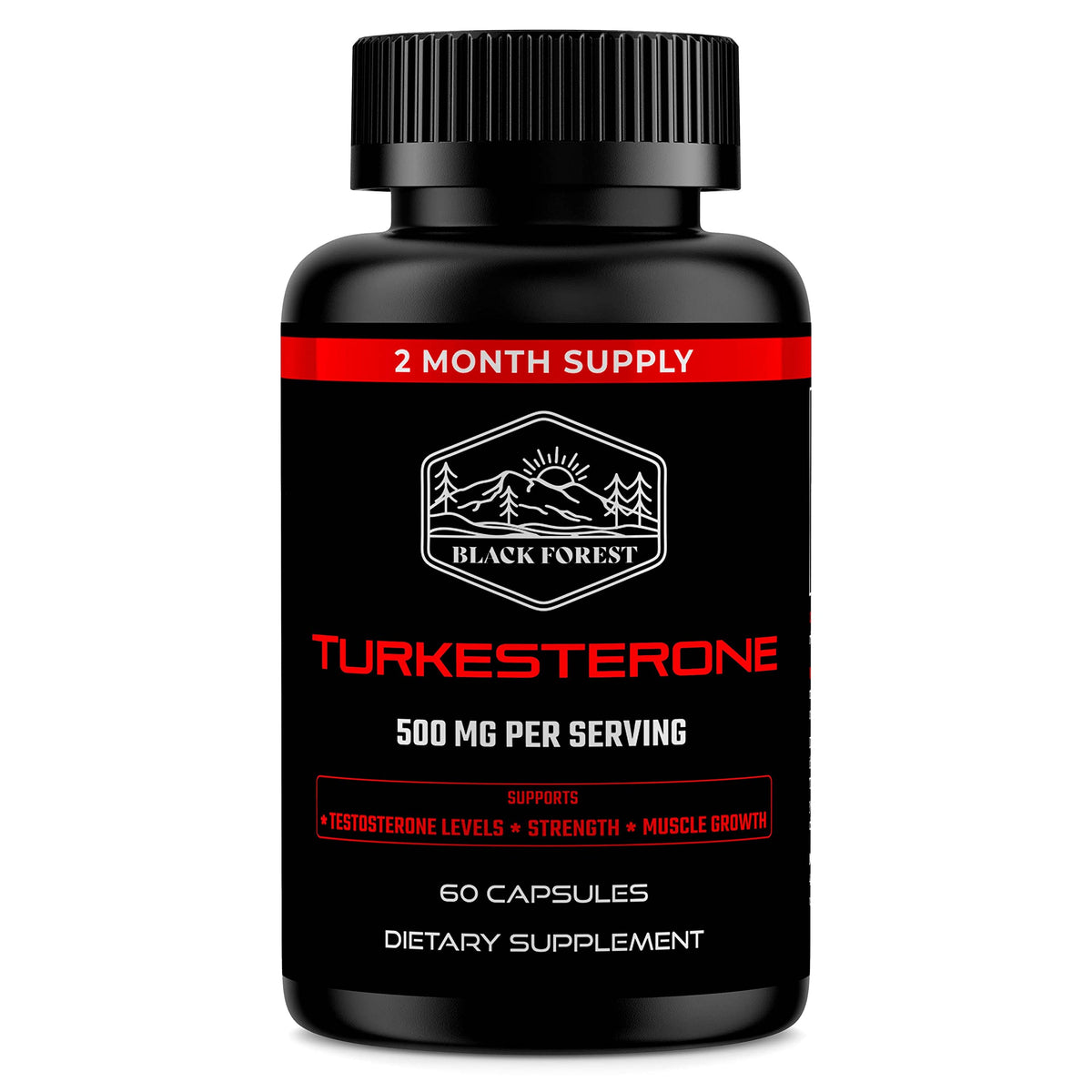 Black Forest Turkesterone 500mg capsule close-up for muscle support.
