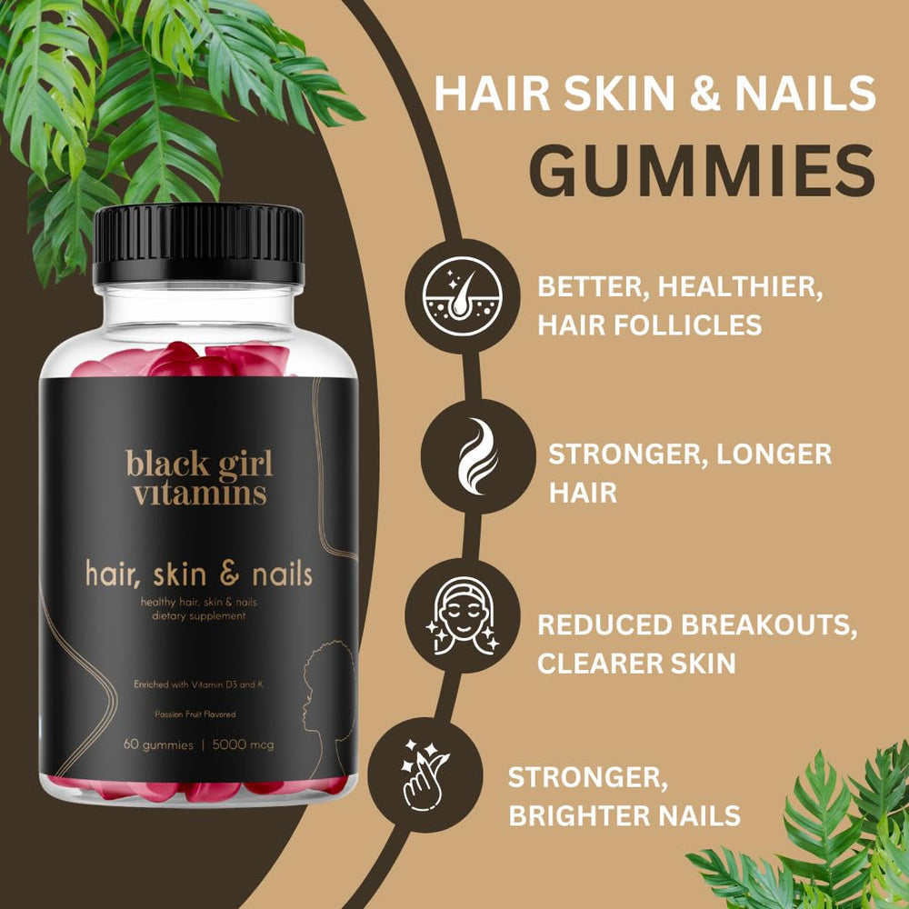 Black Girl Vitamins biotin 6000 mcg label highlighting hair and nail support