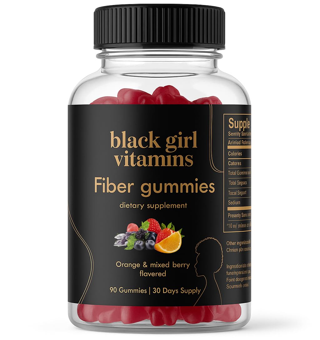 Black Girl Vitamins Fiber Gummies bottle shows daily prebiotic support for gut health