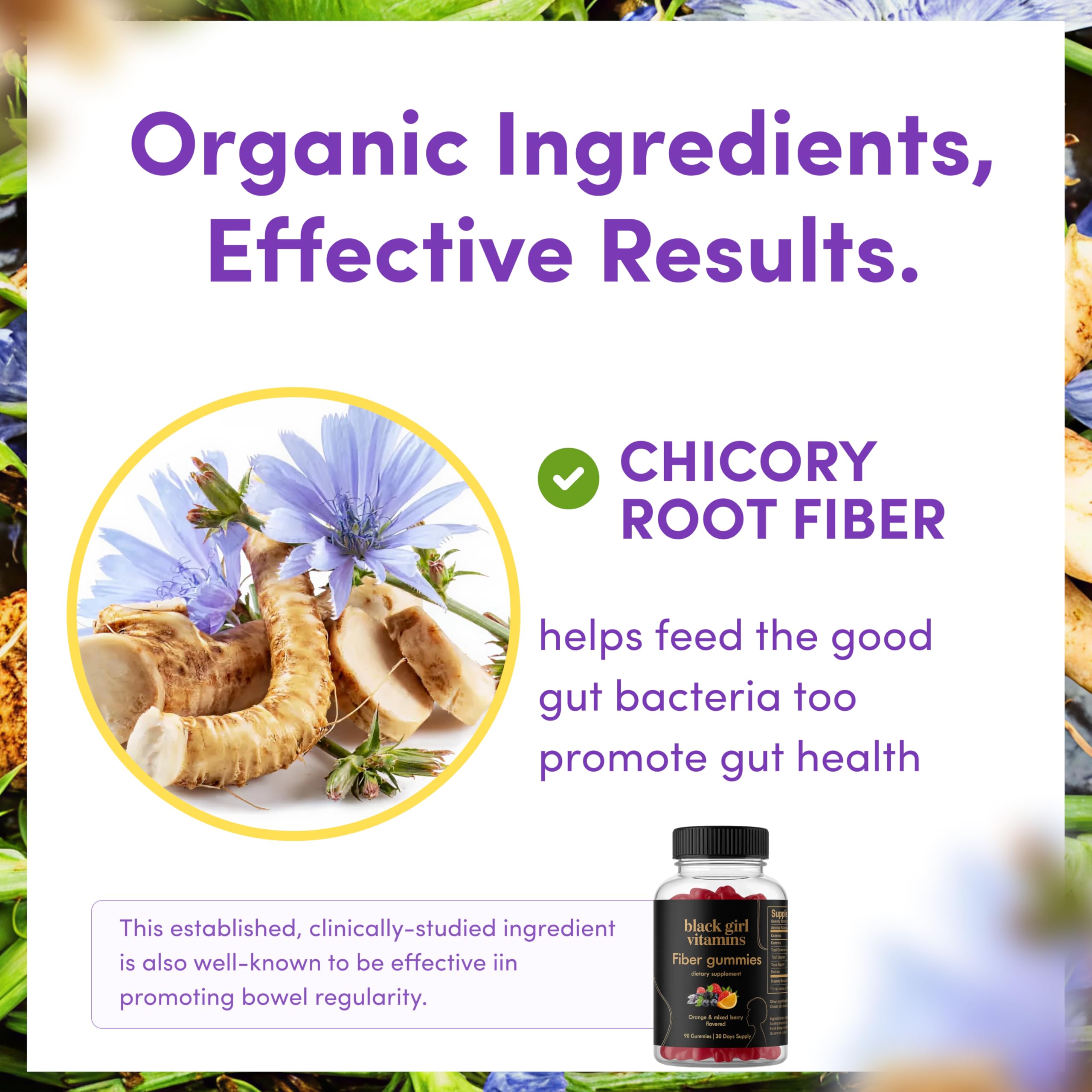 Black Girl Vitamins Fiber Gummies mixed berry flavor close-up emphasizing convenient daily use