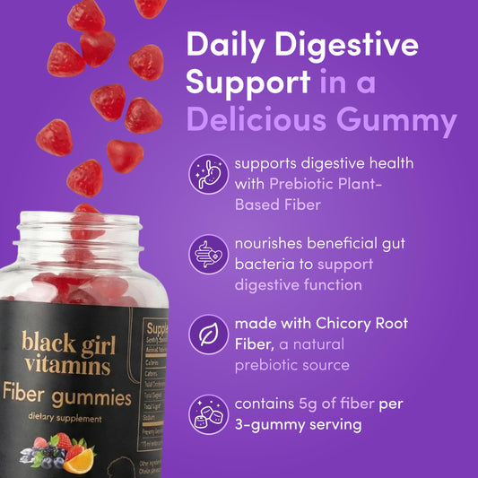 Black Girl Vitamins Fiber Gummies orange flavor close-up highlighting tasty daily fiber