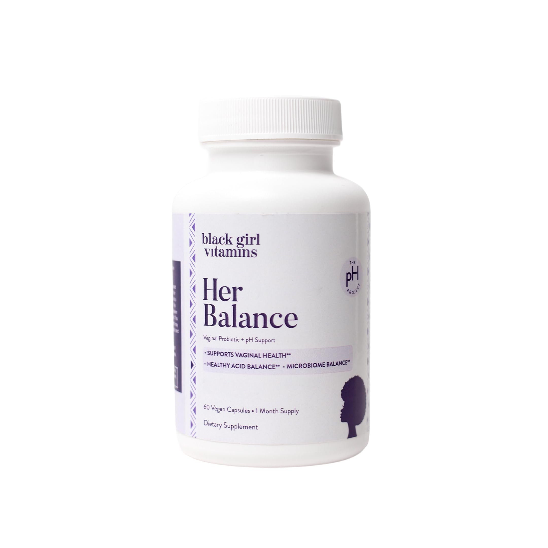 Black Girl Vitamins Her Balance bottle with capsules for daily feminine microbiome support