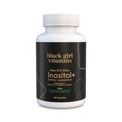 Black Girl Vitamins Inositol bottle front shows vegan capsules for daily wellness.