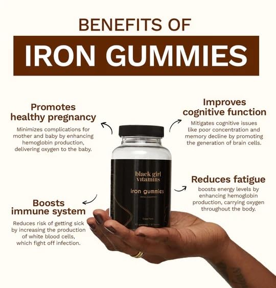 Close-up of grape-flavored gummies in a Black Girl Vitamins bottle.