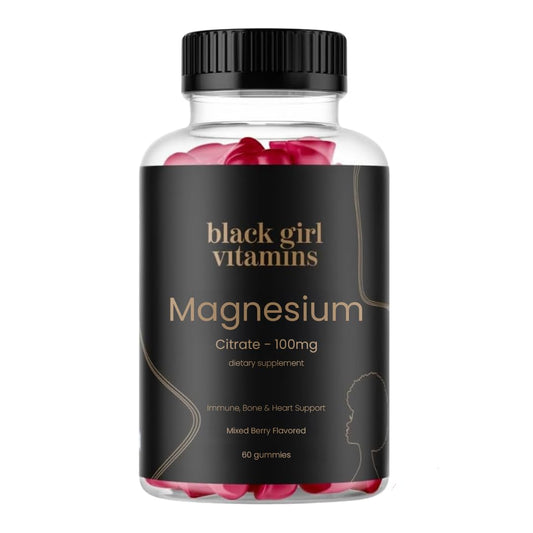 Black Girl Vitamins magnesium gummies bottle for daily support and calm.