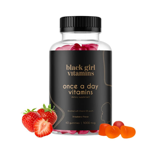 Black Girl Vitamins Once a Day bottle promotes immunity and daily vitality.