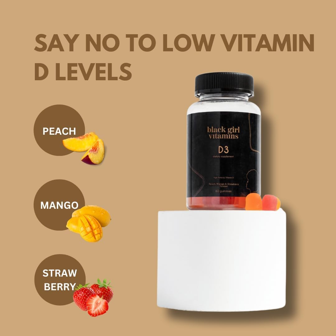 Closeup of peach flavored vitamin d3 gummies from Black Girl Vitamins