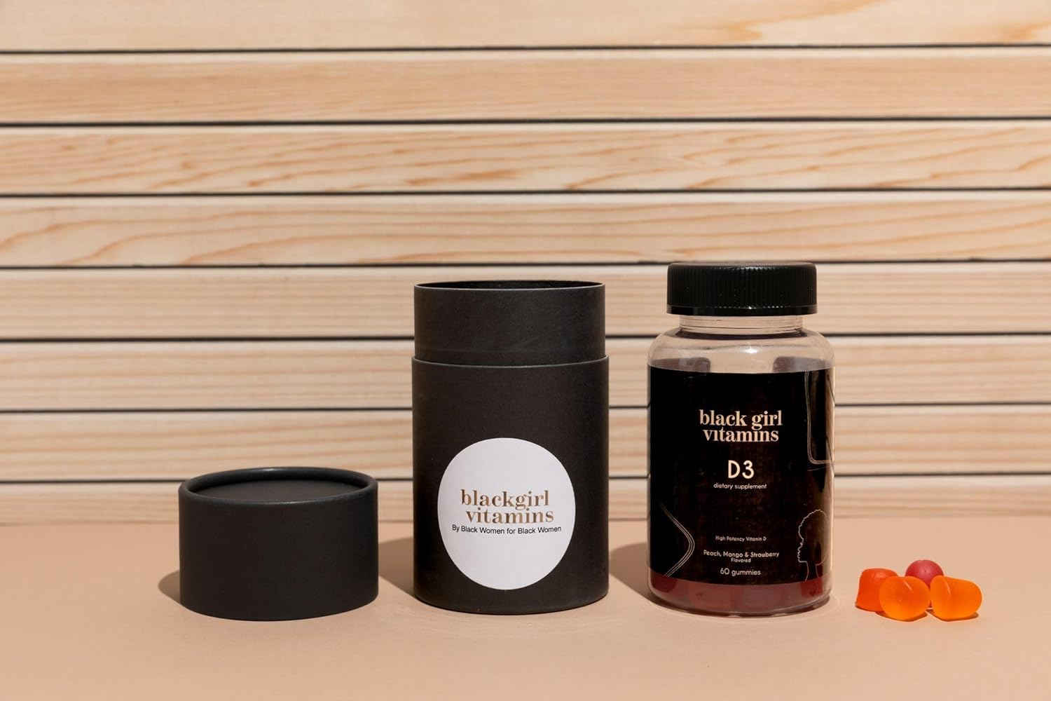 Gluten-free badge on Black Girl Vitamins vitamin d3 gummies packaging