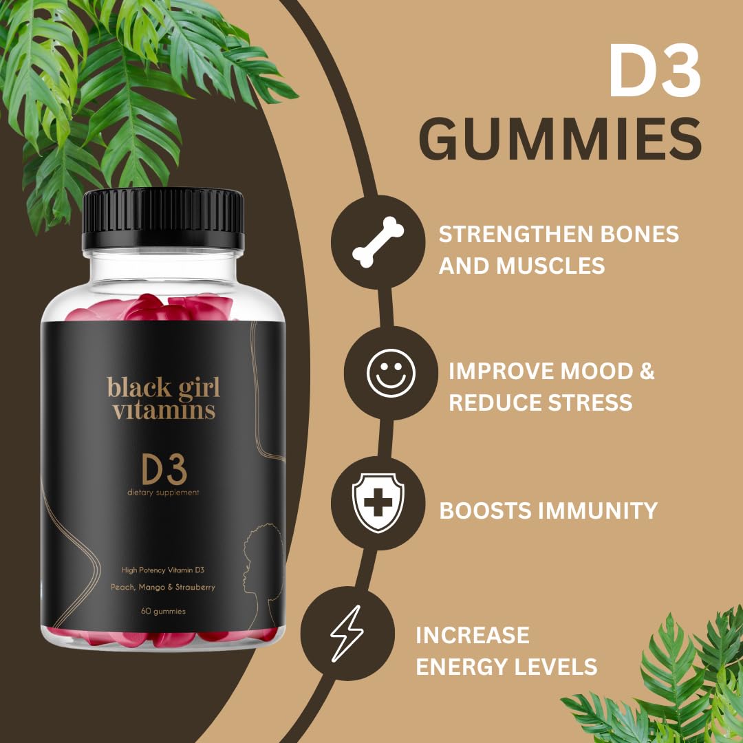 Black Girl Vitamins Vitamin D3 Gummies gummy closeup showing natural peach, mango, strawberry flavors
