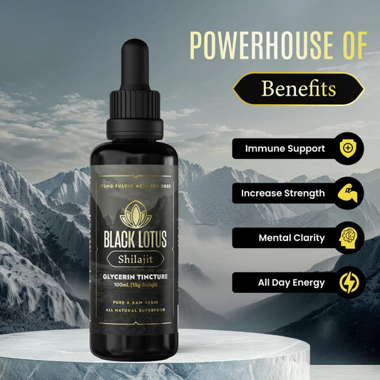 Close-up of Black Lotus Shilajit resin showing raw texture for potency.