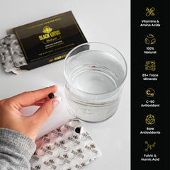 Daily-dose concept featuring Black Lotus Shilajit tablets for focus and energy.
