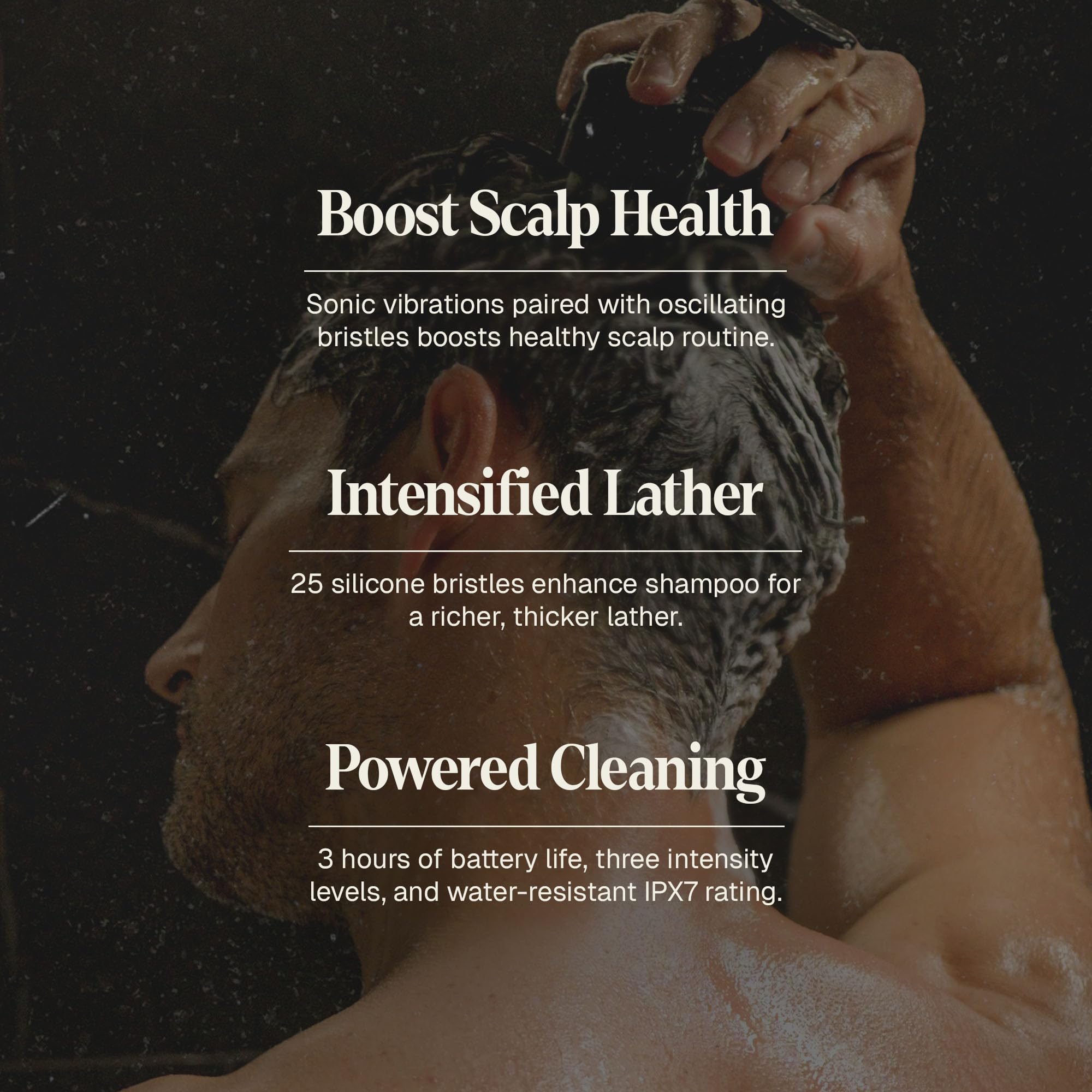 Black Wolf Sonic Scalp Scrubber 3-speed control dial for customized massage