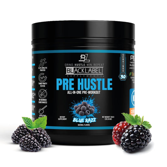 BLACKLABEL PRE Hustle V3 coconut lime bottle highlights a refreshing energy boost for workouts.