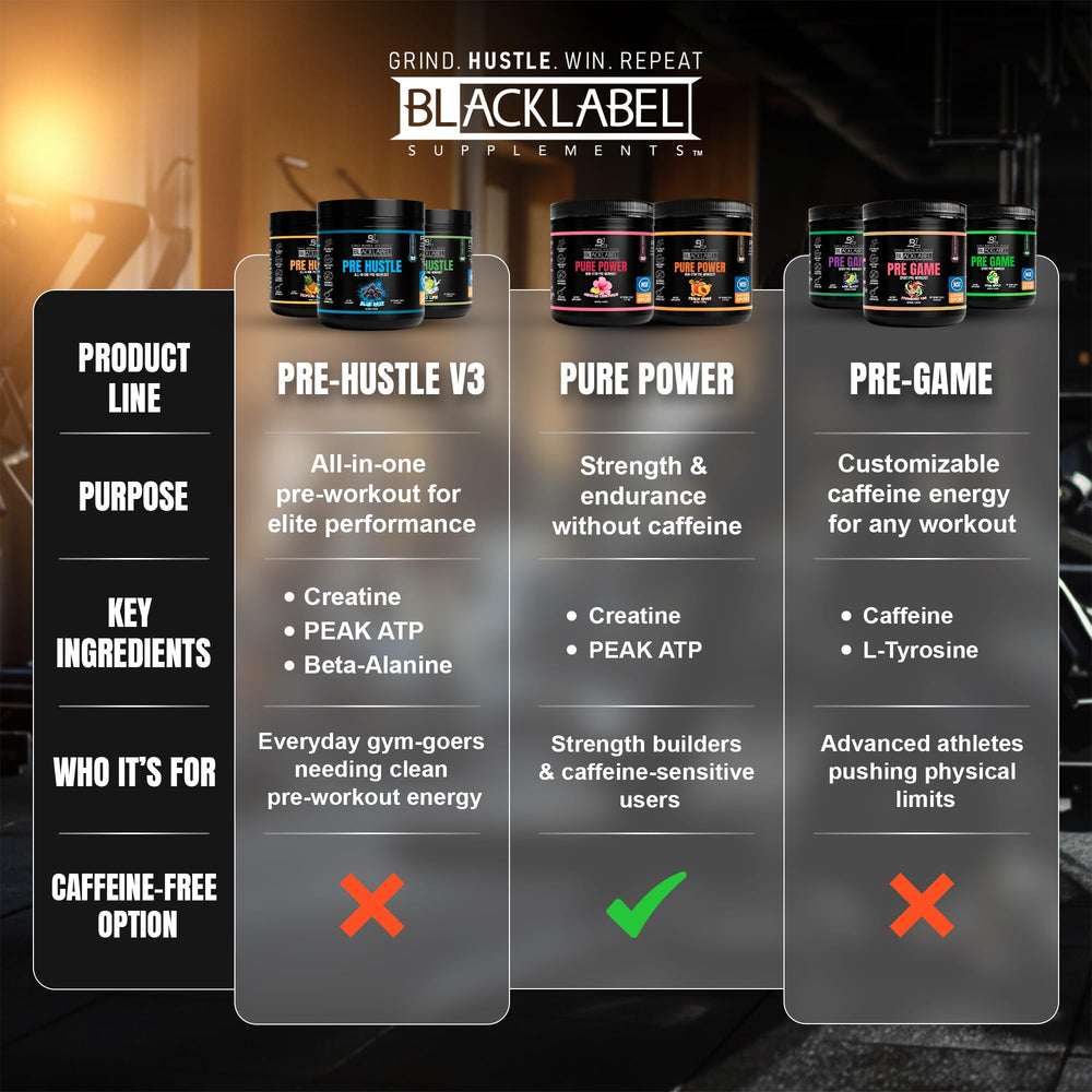 BLACKLABEL PRE Hustle V3 front label view highlighting brand and flavor.