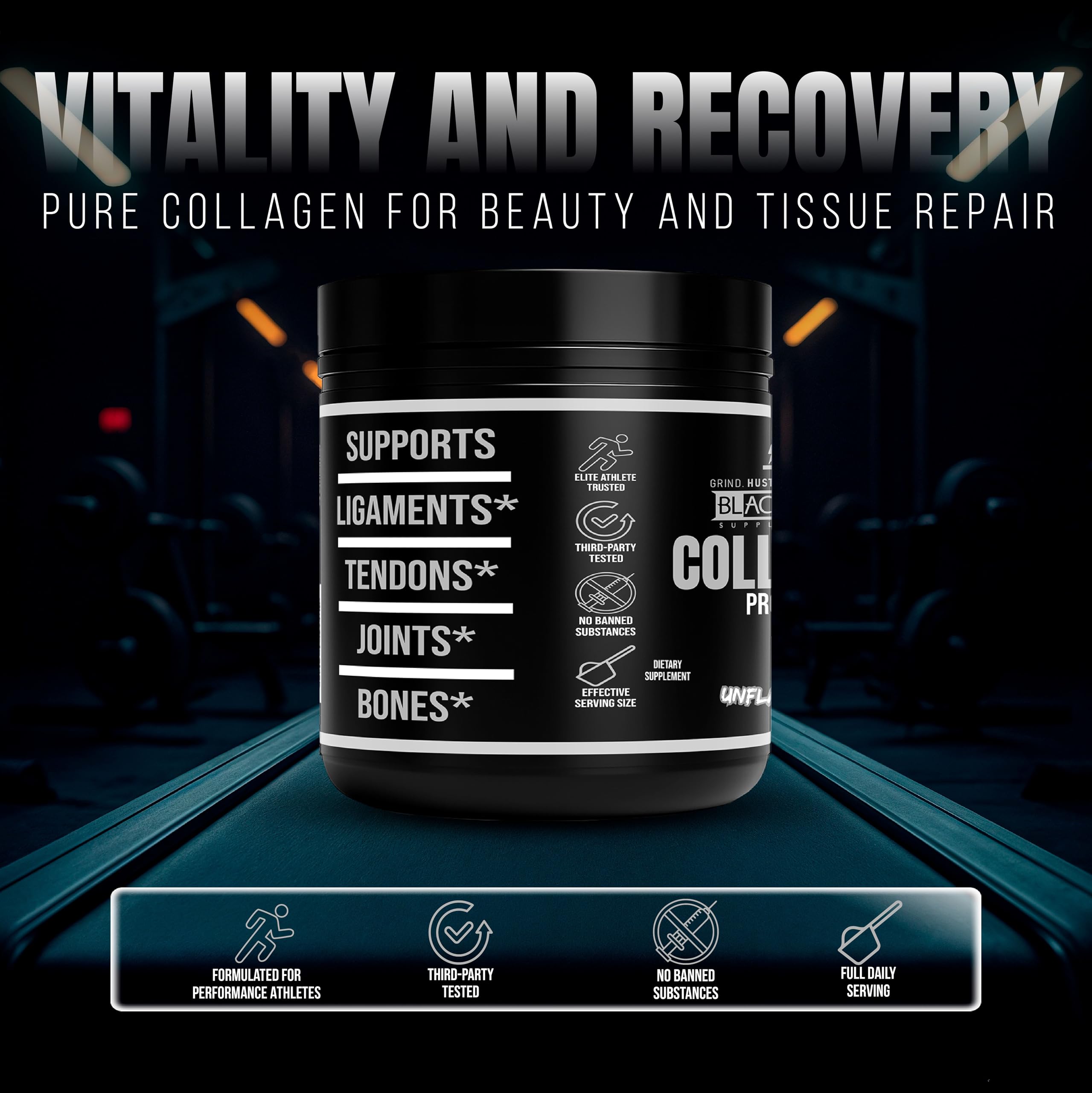 Blacklabel Unflavored Collagen Peptides dissolving smoothly in water.