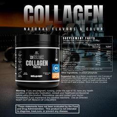 Blacklabel Collagen Peptides powder being poured into a tumbler for on-the-go use.