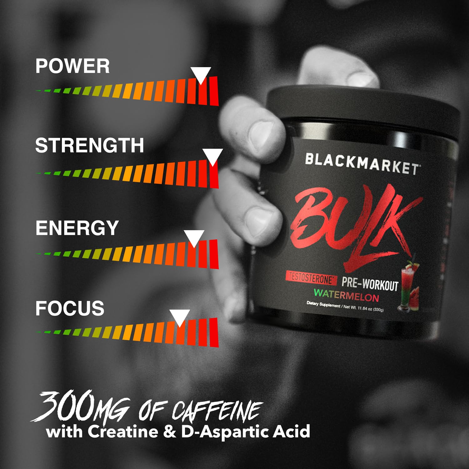 Scoop-in-hand with BLACKMARKET Bulk Pre Workout demonstrates precise serving for training