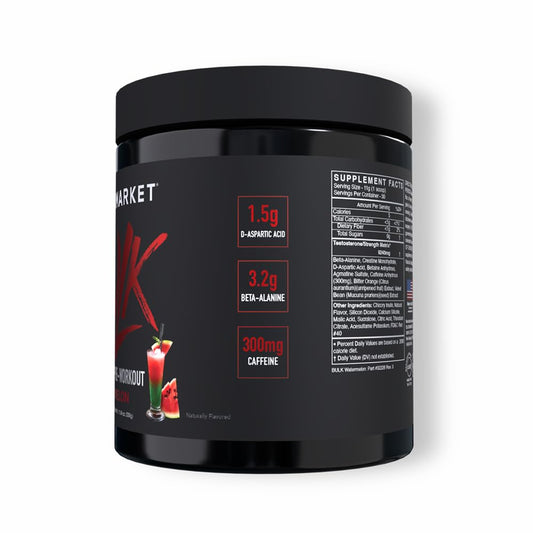 BlackMarket Bulk Pre-Workout scoop shown with shaker for quick, easy mixing.
