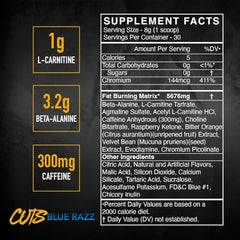 BLACKMARKET CUTS Blue Razz powder being poured into a shaker for workouts.