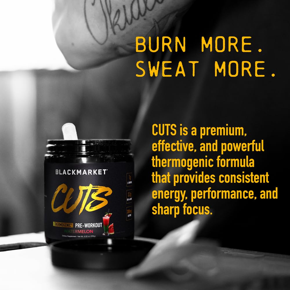 BLACKMARKET CUTS Watermelon powder in a gym lifestyle scene