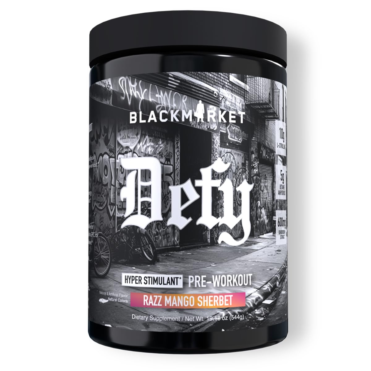 BLACKMARKET DEFY bottle pour signals energy-ready pre-workout performance