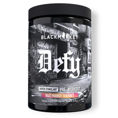 BLACKMARKET DEFY bottle pour signals energy-ready pre-workout performance