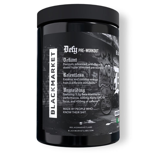 BLACKMARKET DEFY scoop in tub ready for precise dosing.