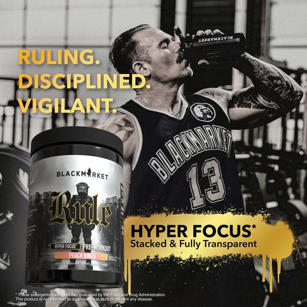 BLACKMARKET Rule nutrition label emphasizes transparent dosing.