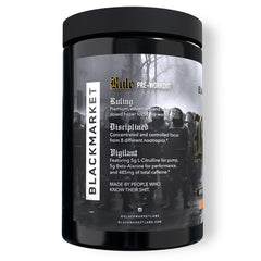 BLACKMARKET Rule scoop with powder ready to mix pre-workout.