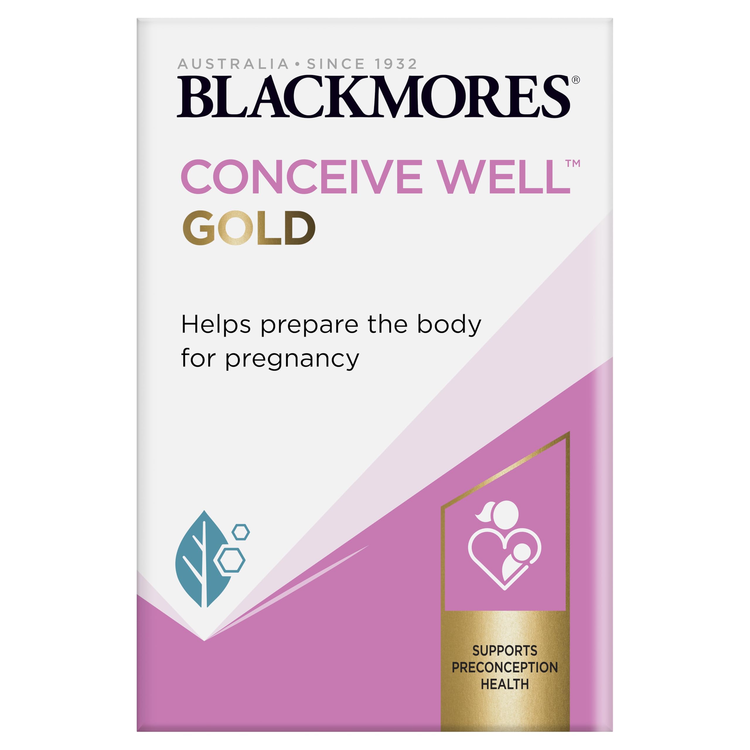 Blackmores Conceive Well Gold bottle showing daily conception support nutrients