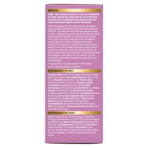 Blackmores Conceive Well Gold capsules closeup featuring omega-3 and iron