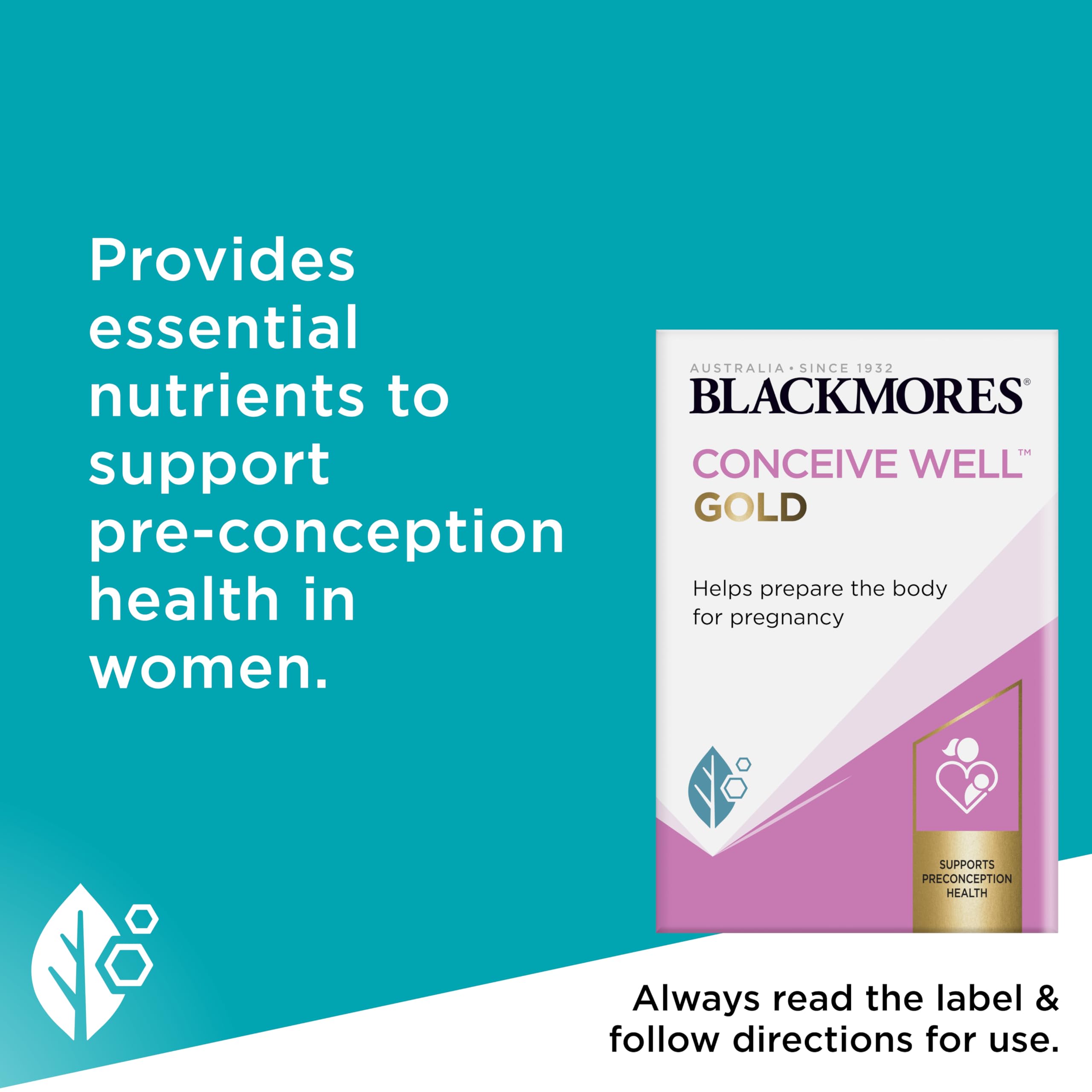 Blackmores Conceive Well Gold folic acid image showing essential nutrient support for pregnancy prep