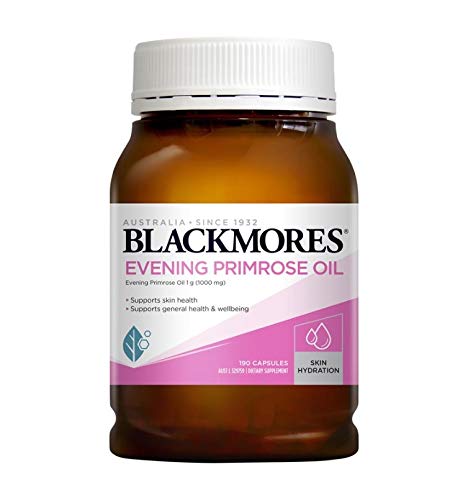 Blackmores Evening Primrose Oil bottle close-up, highlighting cold-pressed oil.