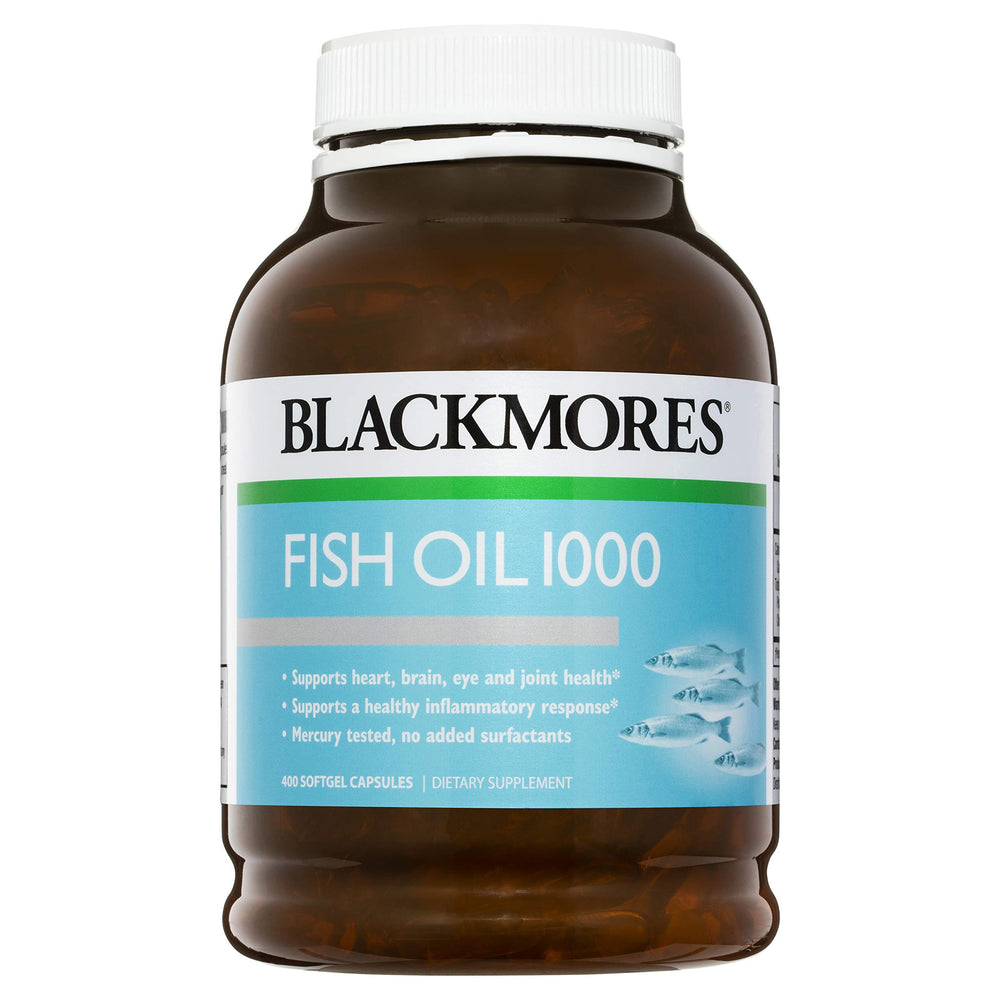 Blackmores Fish Oil 1000 bottle with omega-3 capsules for daily use