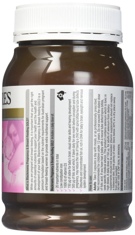 Capsules close-up for Blackmores Pregnancy & Breast Feeding Gold, easy daily intake.