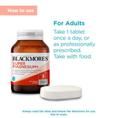Box and bottle of Blackmores Super Magnesium Plus arranged for everyday use