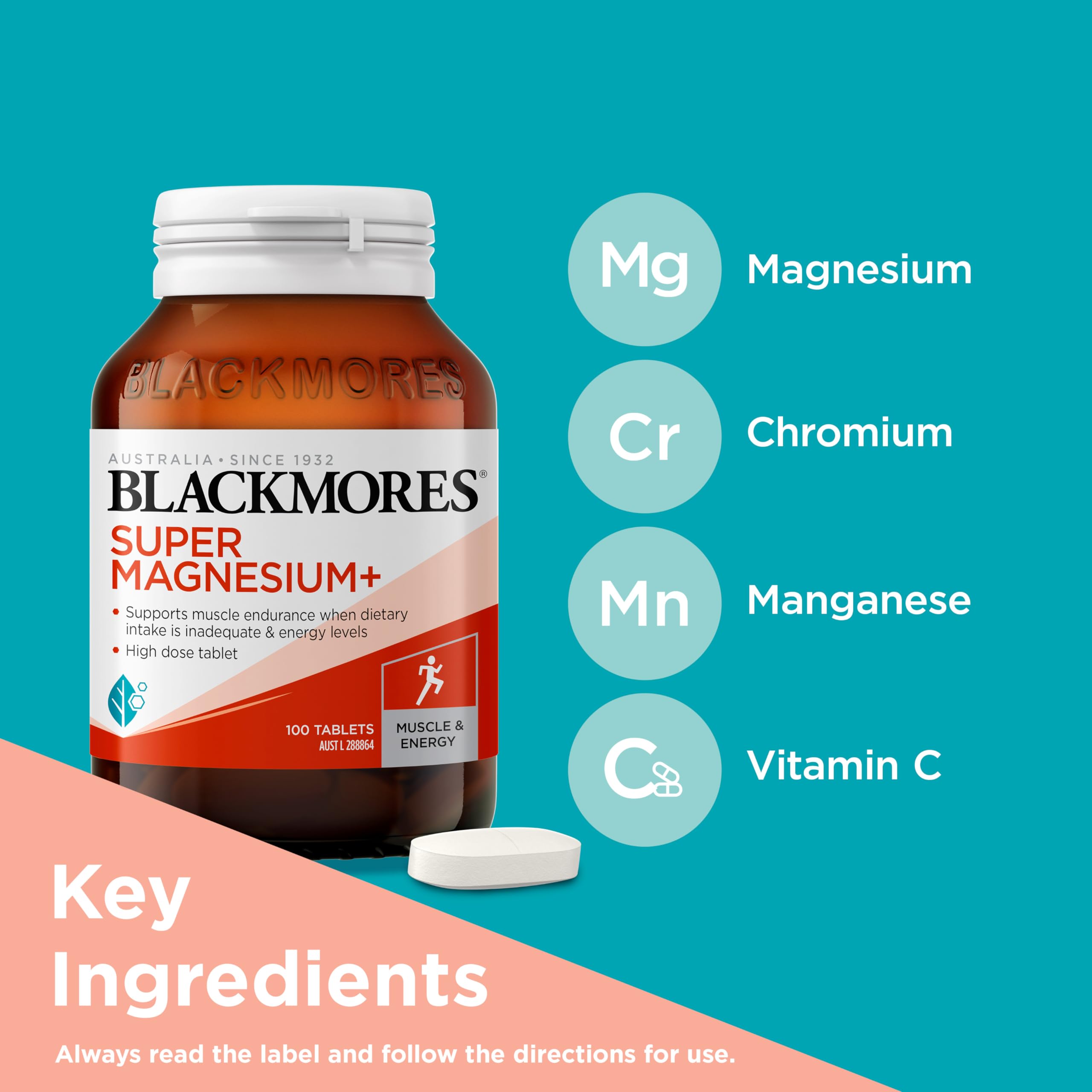 Box and dosage label of Blackmores Super Magnesium Plus highlights one-a-day use